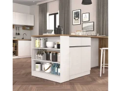 Mueble estantería de cocina Sole con 3 estantes blanco brillo y roble 90x90x25 cm