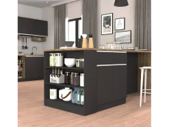 Mueble estantería de cocina Sole con 3 estantes en color antracita mate y roble 90x90x25 cm