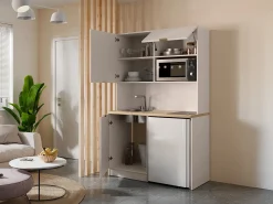 Mueble multifunción para cocina y lavadero - Con encimera 120 cm - Beige y natural - CARMEO