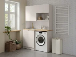 Mueble multifunción para cocina y lavadero - Con encimera 120 cm - Beige y natural - CARMEO