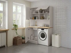 Mueble multifunción para cocina y lavadero - Con encimera 120 cm - Beige y natural - CARMEO
