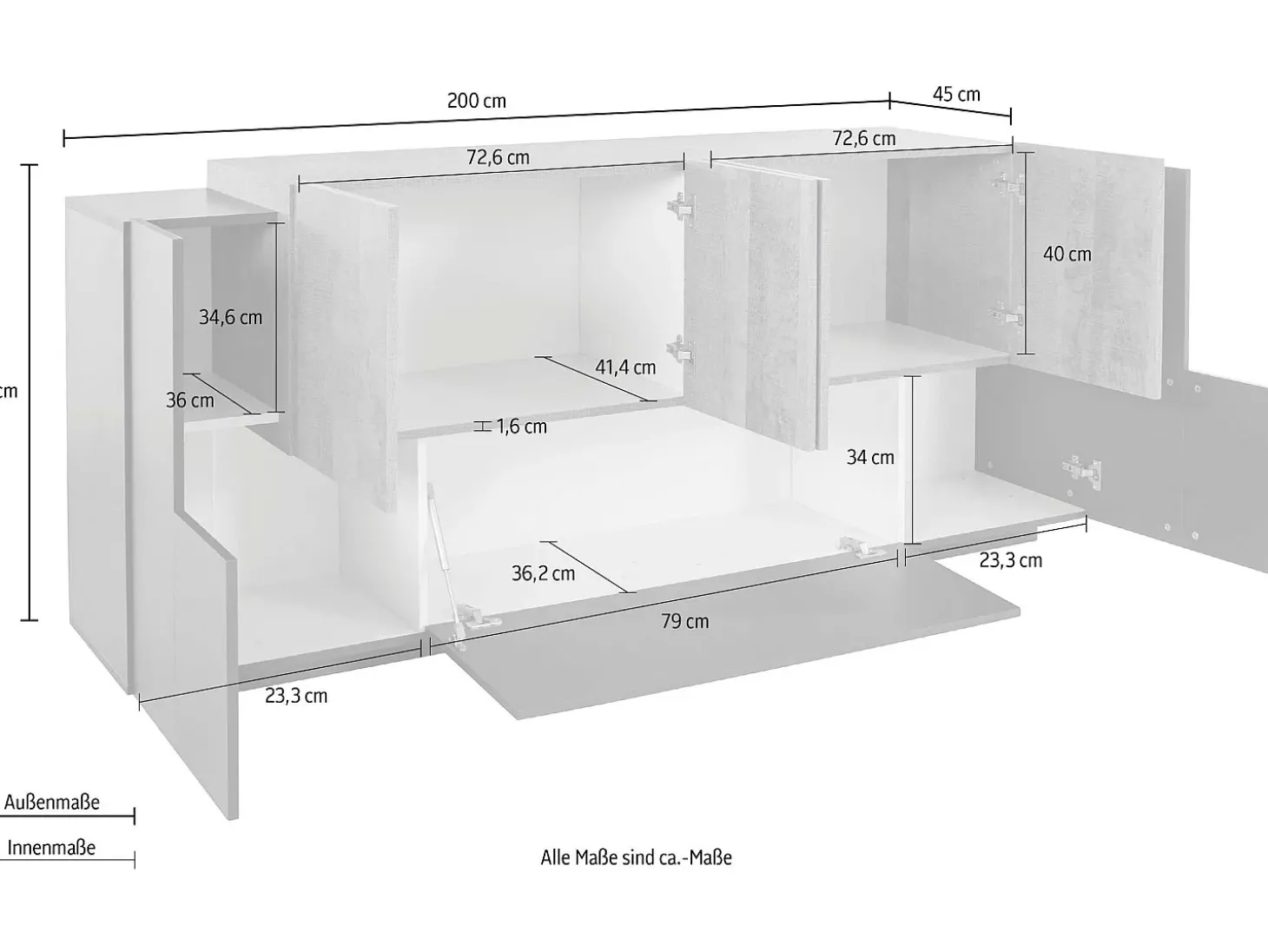 Mueble NEW CORO L 220 x H 86 x P 45 cm gris