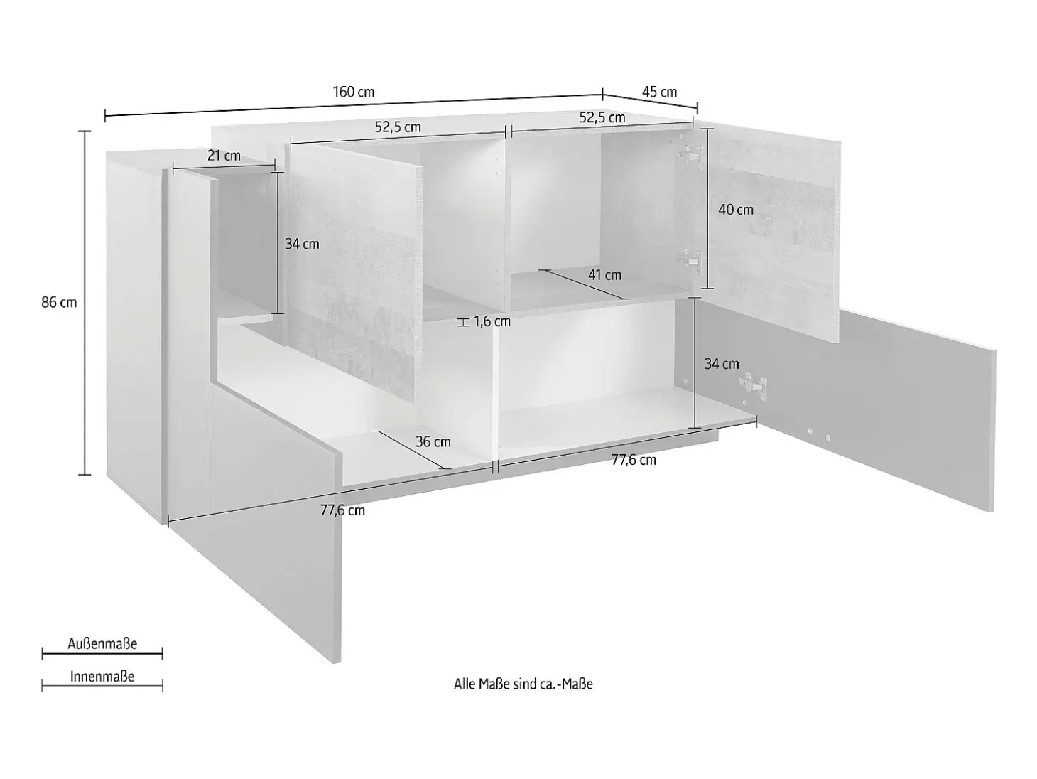 Mueble NEW CORO L 160 x H 86 x P 45 cm blanco