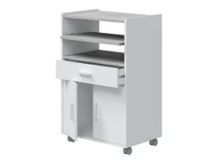 Mueble para Microondas con Ruedas de Madera melamina Blanco Efecto Cemento - Longitud 59 x Profundidad 40 x Altura 92 cm
