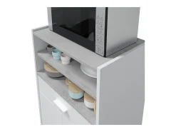 Mueble para Microondas con Ruedas de Madera melamina Blanco Efecto Cemento - Longitud 59 x Profundidad 40 x Altura 92 cm