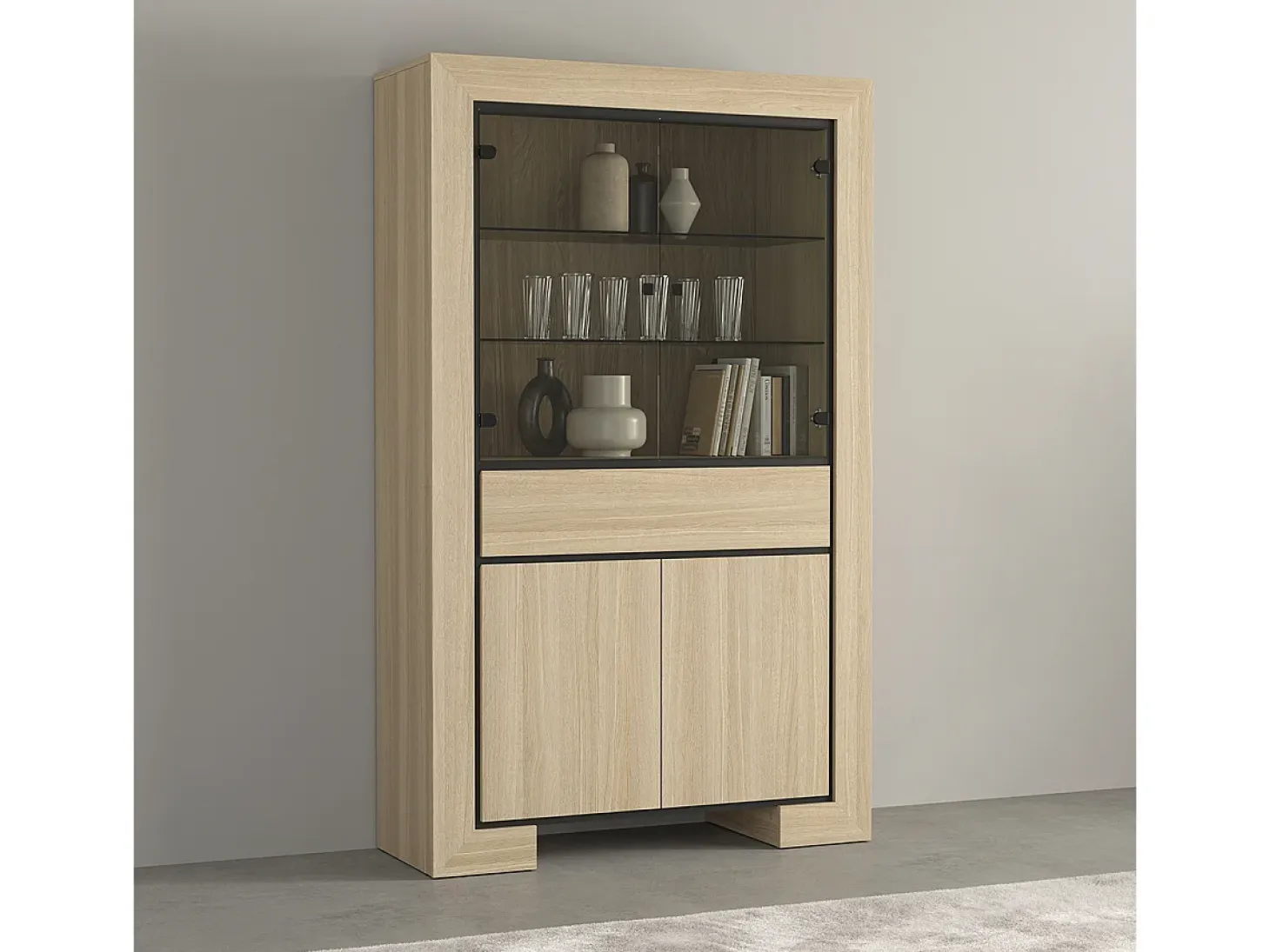 Mueble vajillero 4 puertas 1 cajón Lucius Madera y Negro