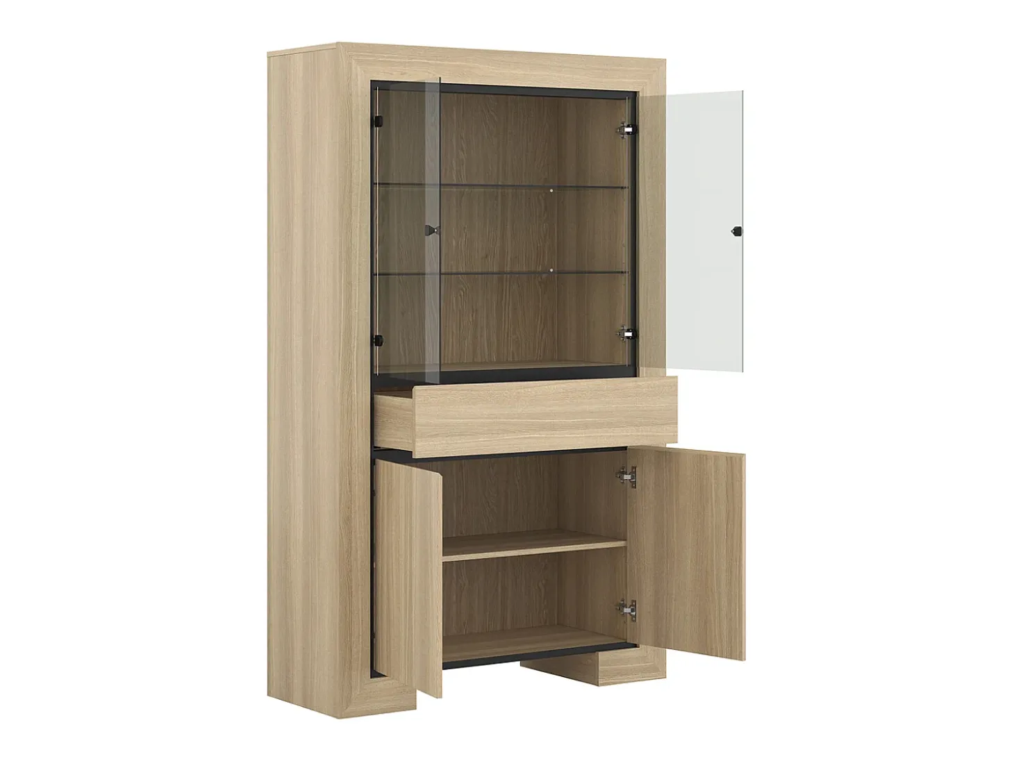 Mueble vajillero 4 puertas 1 cajón Lucius Madera y Negro
