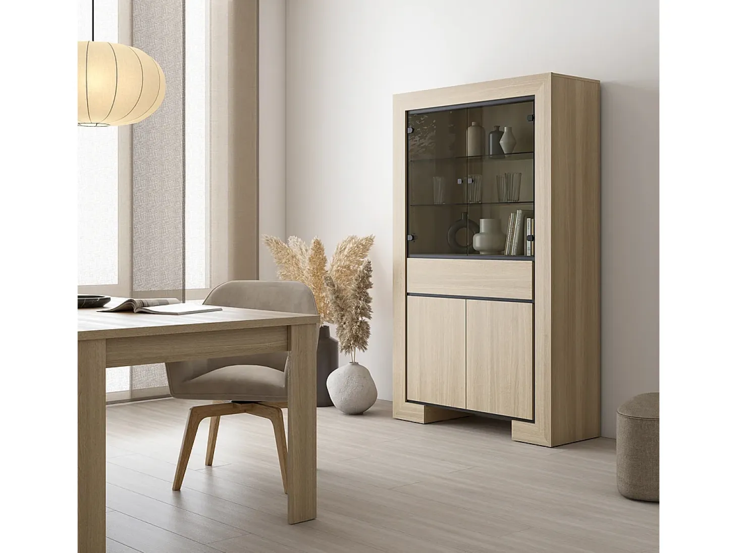 Mueble vajillero 4 puertas 1 cajón Lucius Madera y Negro