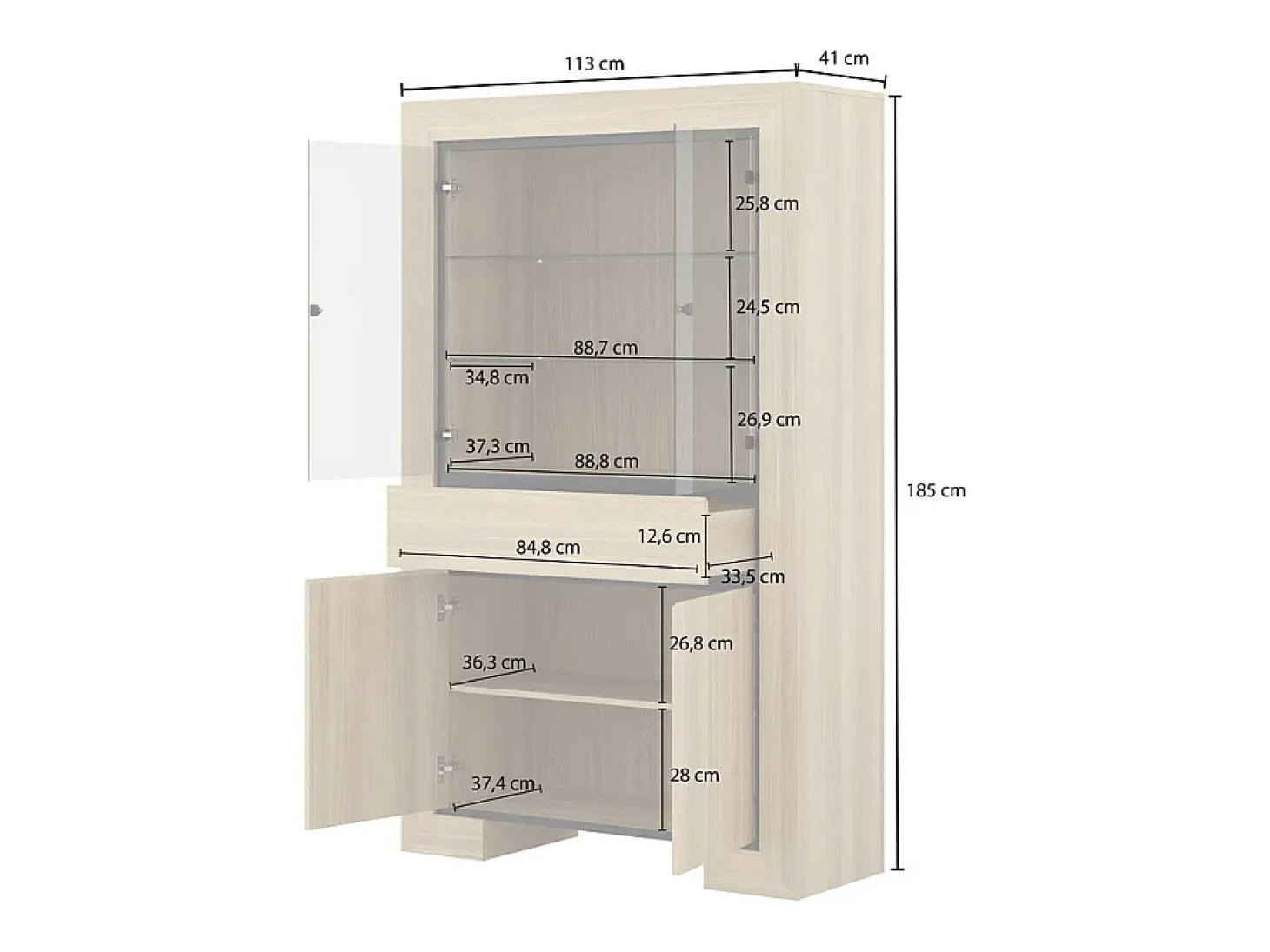Mueble vajillero 4 puertas 1 cajón Lucius Madera y Negro