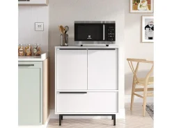 Mueble versátil aparador para cocina o zapatero con 3 puertas de madera de 75x36x90 cm Thaon - Blanco
