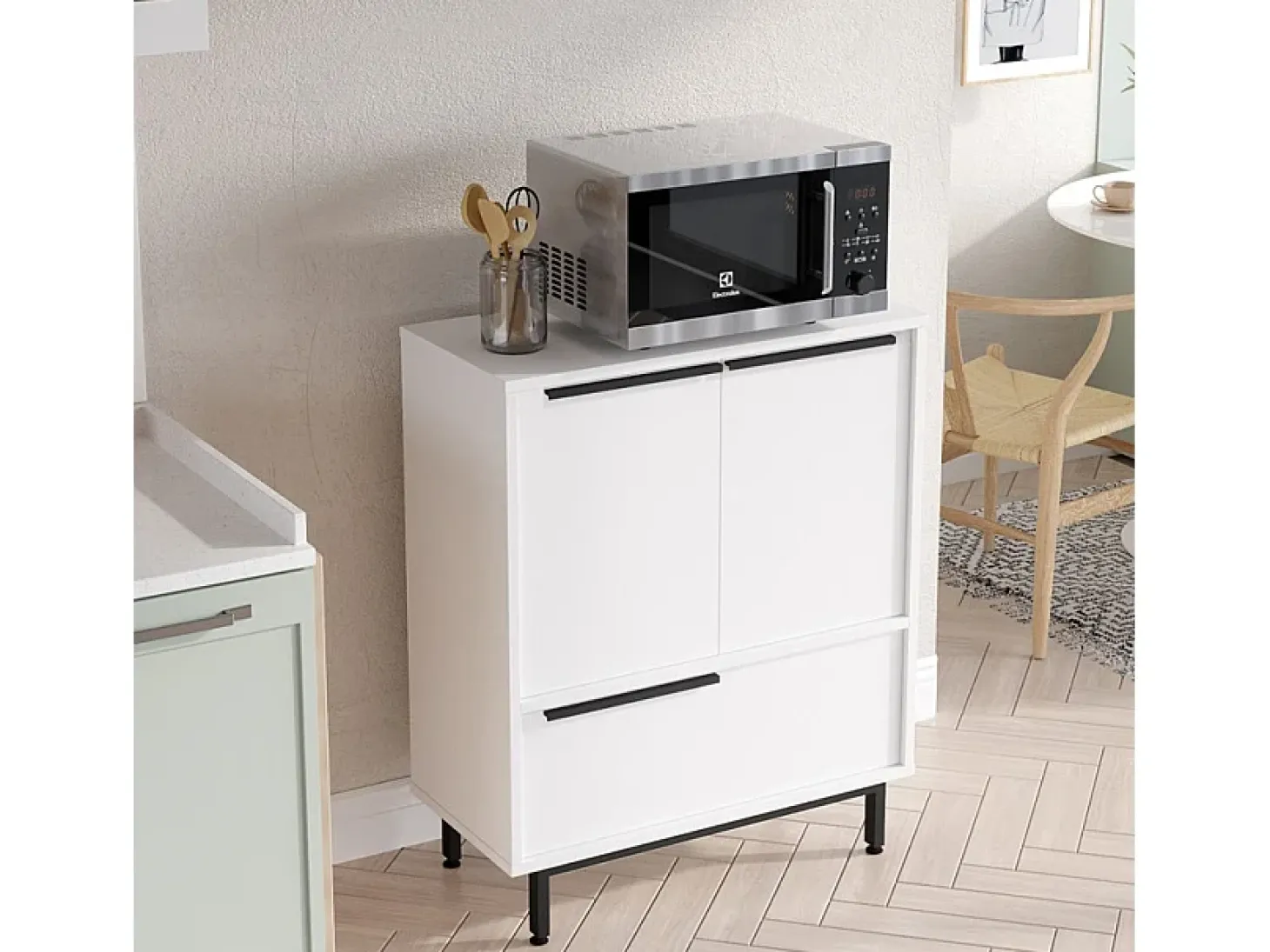Mueble versátil aparador para cocina o zapatero con 3 puertas de madera de 75x36x90 cm Thaon - Blanco