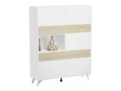 Mueble Vitrina para Salón o Comedor, Mueble de salón, Aparador cocina, Color Roble y Blanco, Medidas: 120 cm (Ancho) x 150 cm (Alto) x 40 cm (Fondo)
