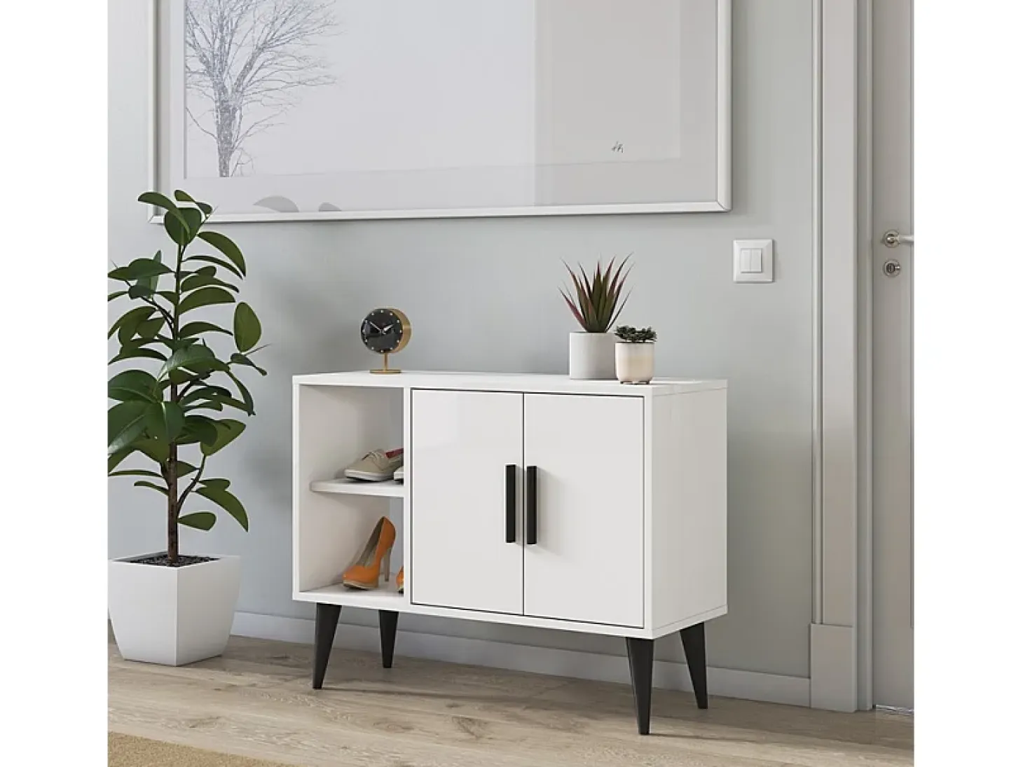 Mueble zapatero blanco moderno para recibidor y salón 90x35x70cm Arizona - Blanco