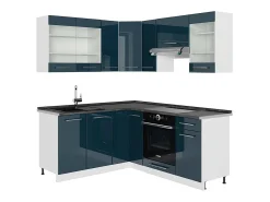 Muebles de cocina azul oscuro alto brillo/blanco 190x60x81.6 fame-line
