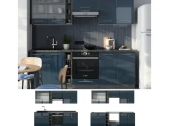 Muebles de cocina azul oscuro alto brillo/antracita 235x46x81.6 fame-line