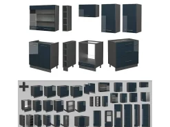 Muebles de cocina azul oscuro alto brillo/antracita 235x46x81.6 fame-line