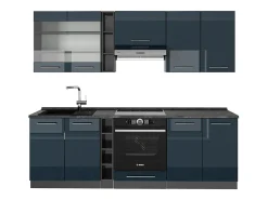 Muebles de cocina azul oscuro alto brillo/antracita 235x46x81.6 fame-line