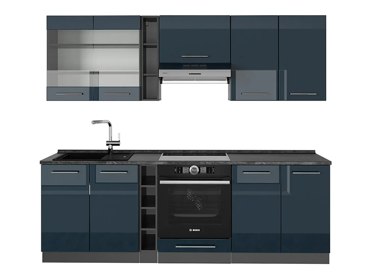 Muebles de cocina azul oscuro alto brillo/antracita 235x46x81.6 fame-line