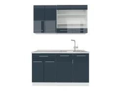 Muebles de cocina azul oscuro alto brillo/blanco 140x60x81.6 fame-line