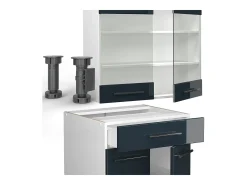 Muebles de cocina azul oscuro alto brillo/blanco 140x60x81.6 fame-line