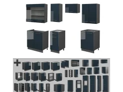 Muebles de cocina azul oscuro alto brillo/antracita 240x46x81.6 fame-line