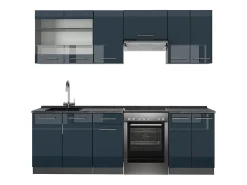 Muebles de cocina azul oscuro alto brillo/antracita 240x46x81.6 fame-line