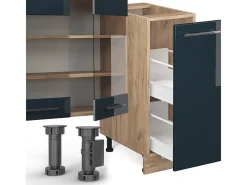 Muebles de cocina azul oscuro alto brillo/roble dorado 280x46x81.6 fame-line