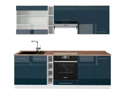 Muebles de cocina azul oscuro alto brillo/blanco 235x60x81.6 fame-line