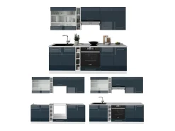Muebles de cocina azul oscuro alto brillo/blanco 235x60x81.6 fame-line