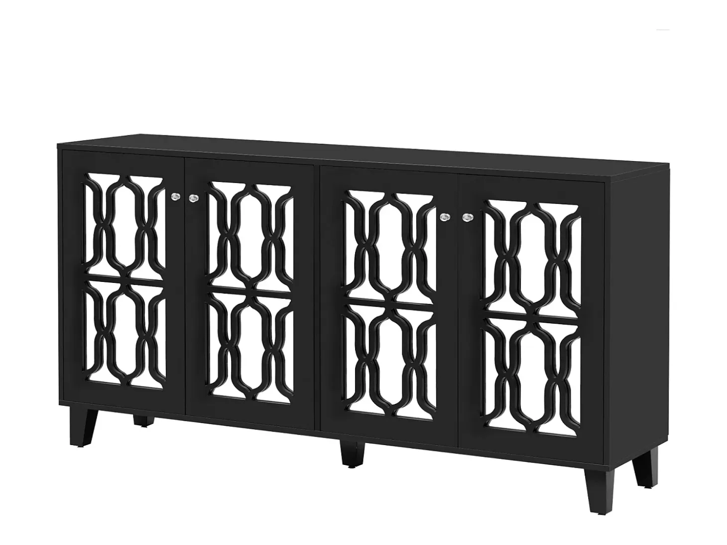 Muebles de cocina negros con 4 puertas, aparador con espejo, divisores extraíbles, aparador de cocina