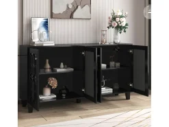 Muebles de cocina negros con 4 puertas, aparador con espejo, divisores extraíbles, aparador de cocina