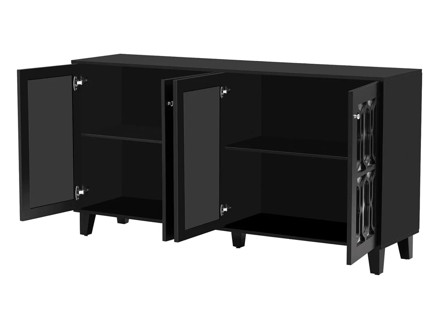 Muebles de cocina negros con 4 puertas, aparador con espejo, divisores extraíbles, aparador de cocina