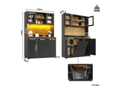 Muebles de cocina 120x40x180cm - con iluminación LED - con 4 puertas y 1 compartimento para basura - negro