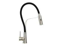 NETTLIFE Grifo de cocina con manguera flexible Grandes extensibles con ducha de mano, 46,5 cm, negro, mezclador de alta presión giratorio 360