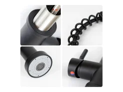 NETTLIFE Grifo de cocina con ducha extraíble Mezclador de cocina Grifo giratorio Mezclador de fregadero de alta presión con 2 tipos de chorros, Negro