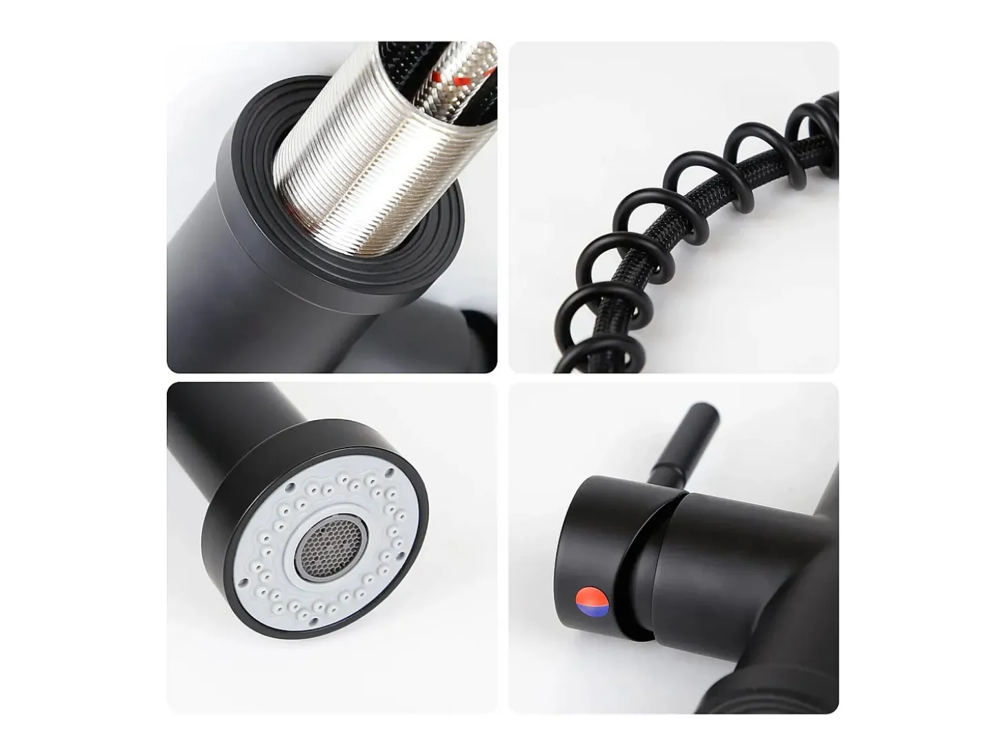 NETTLIFE Grifo de cocina con ducha extraíble Mezclador de cocina Grifo giratorio Mezclador de fregadero de alta presión con 2 tipos de chorros, Negro