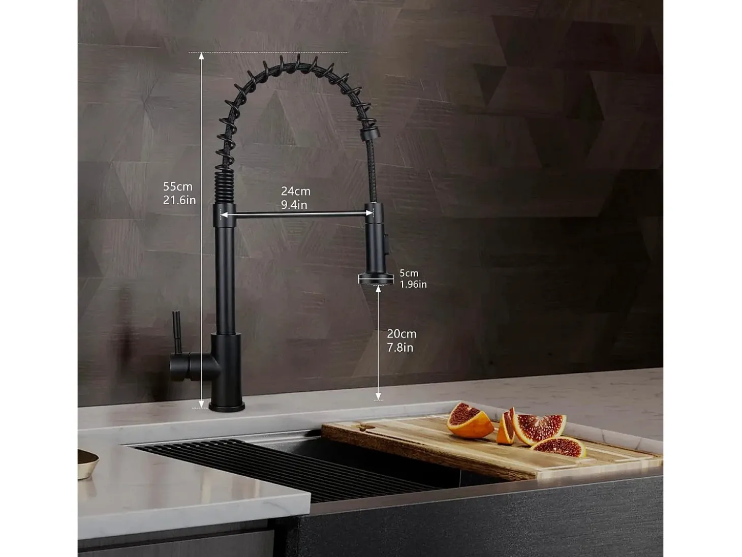 NETTLIFE Grifo de cocina con ducha extraíble Mezclador de cocina Grifo giratorio Mezclador de fregadero de alta presión con 2 tipos de chorros, Negro