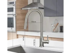 NETTLIFE Grifo de cocina con ducha de mano extensible, alta presión, acero inoxidable de doble chorro y giratorio 360 °, níquel