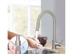NETTLIFE Grifo de cocina con ducha de mano extensible, alta presión, acero inoxidable de doble chorro y giratorio 360 °, níquel