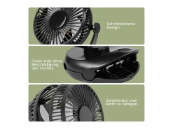 NETTLIFE Ventilador de mesa USB pequeño con batería de 10.000 mAh, silencioso, 4 velocidades, luz LED incluida, modelo 3 en 1, negro, ideal para tienda de campaña