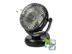 NETTLIFE Ventilador de mesa USB pequeño con batería de 10.000 mAh, silencioso, 4 velocidades, luz LED incluida, modelo 3 en 1, negro, ideal para tienda de campaña