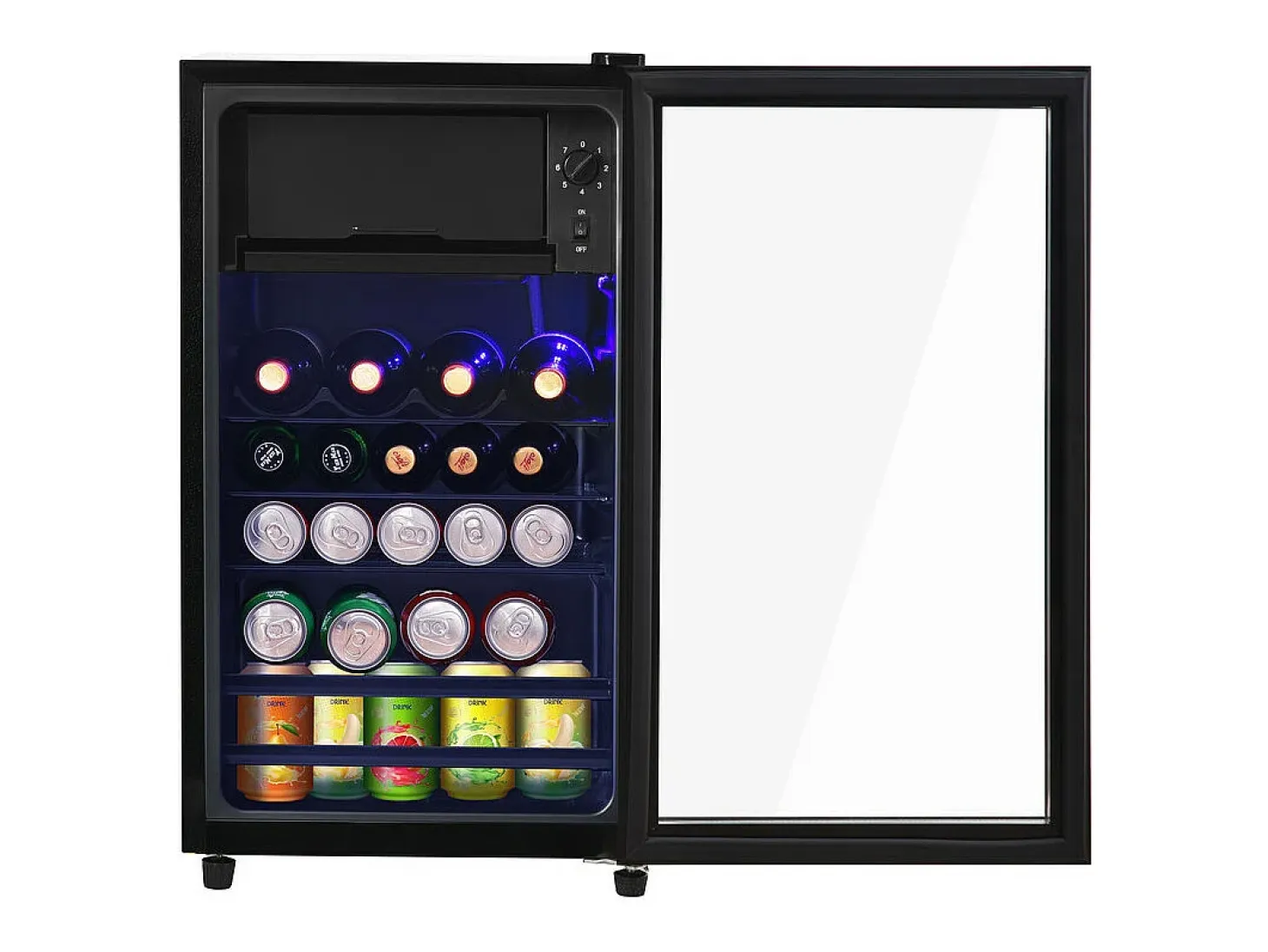 Nevera de 76L con congelador y cajón para verduras - Clase E - con LED y puerta de vidrio - 42dB - temperatura ajustable - 43.5x40x71.6cm