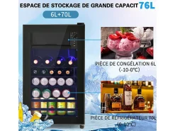 Nevera de 76L con congelador y cajón para verduras - Clase E - con LED y puerta de vidrio - 42dB - temperatura ajustable - 43.5x40x71.6cm