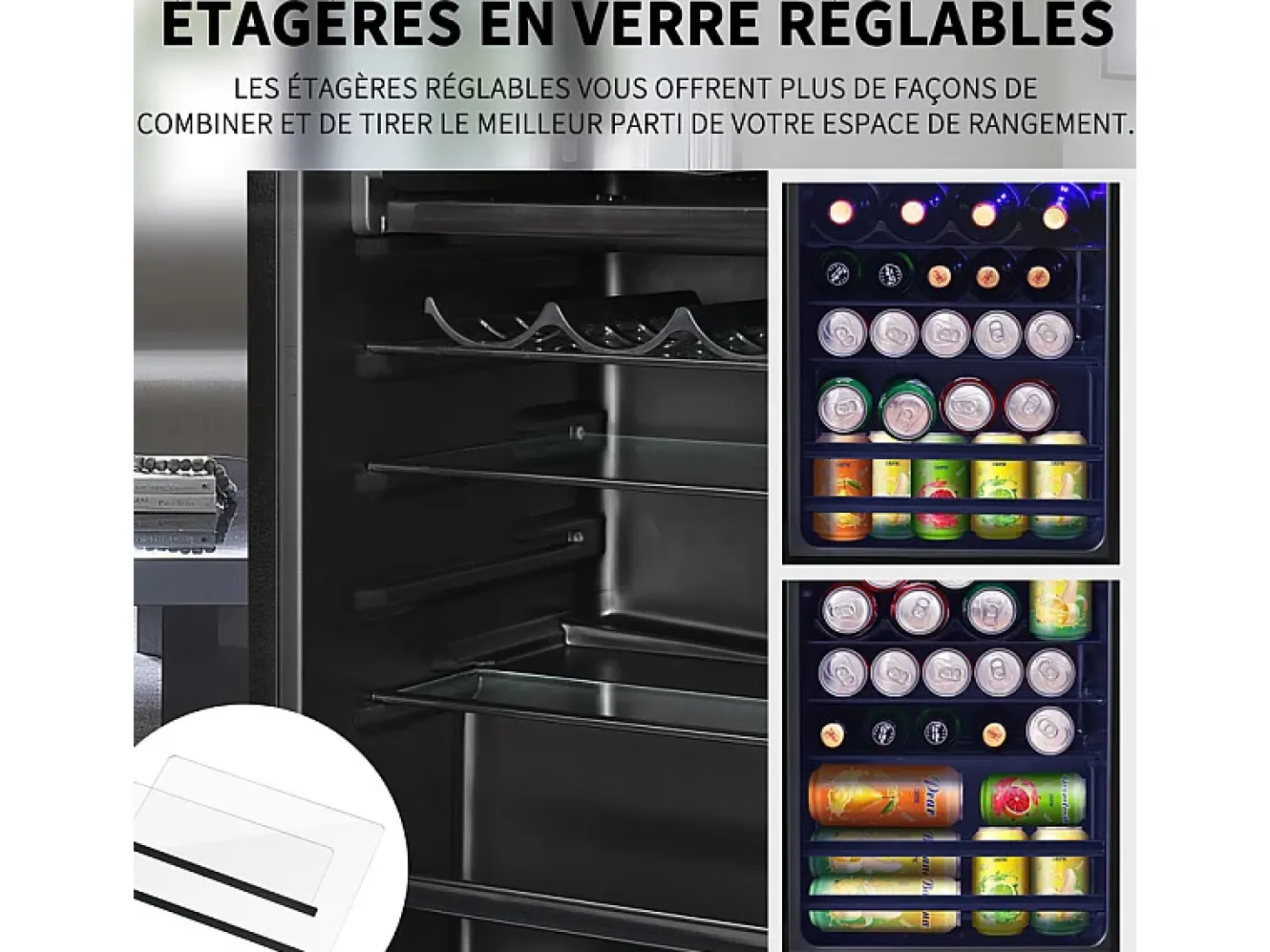 Nevera de 76L con congelador y cajón para verduras - Clase E - con LED y puerta de vidrio - 42dB - temperatura ajustable - 43.5x40x71.6cm