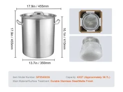 Olla de Acero Inoxidable SucceBuy de 42 L con Colador y Tapa para la Cocción, Perfecta para Preparaciones Culinarias y Eventos