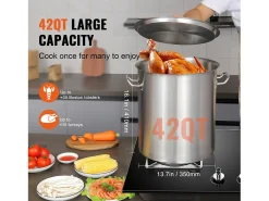 Olla de Acero Inoxidable SucceBuy de 42 L con Colador y Tapa para la Cocción, Perfecta para Preparaciones Culinarias y Eventos