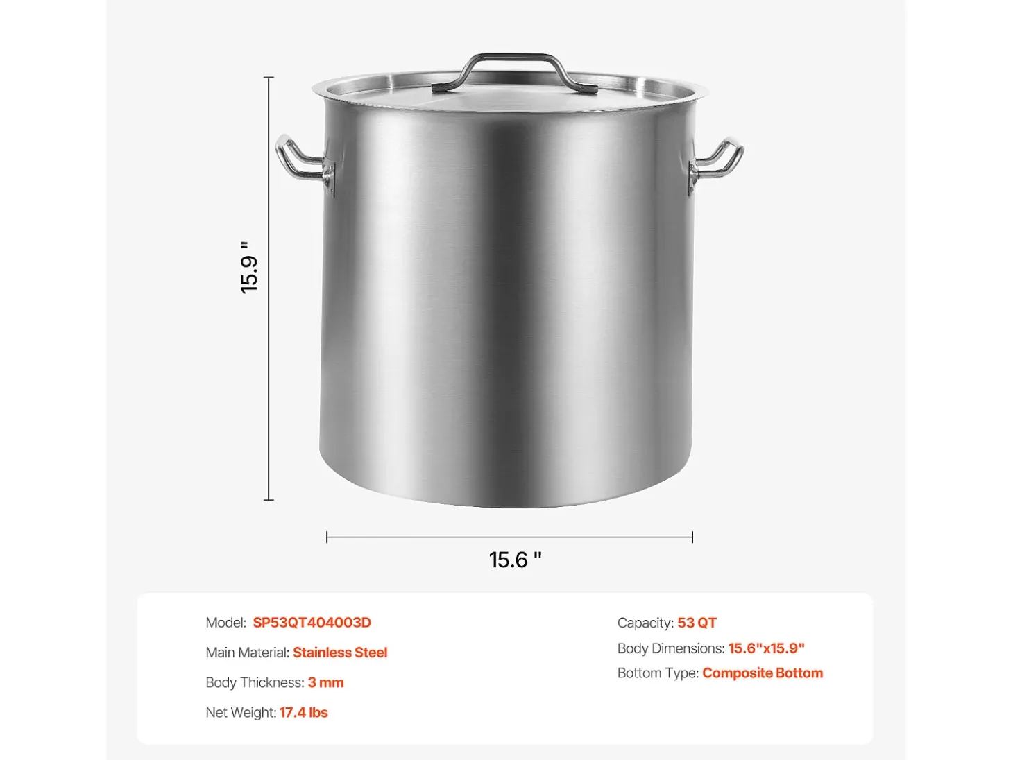 Olla de Acero Inoxidable SucceBuy, 50,1 Litros, con Tapa y Asa