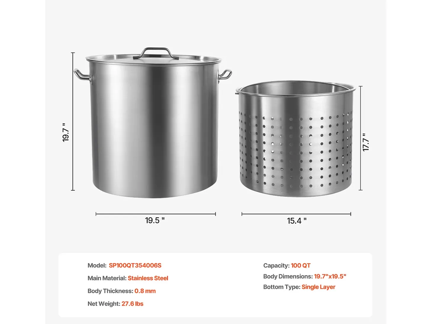 Olla de Acero Inoxidable SucceBuy, 94,6 Litros, con Tapa con Cesta para Cocinar