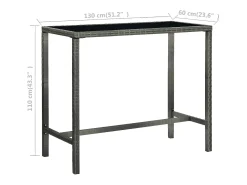 Orren Mesa alta de jardín ratán sintético y vidrio gris 130x60x110cm