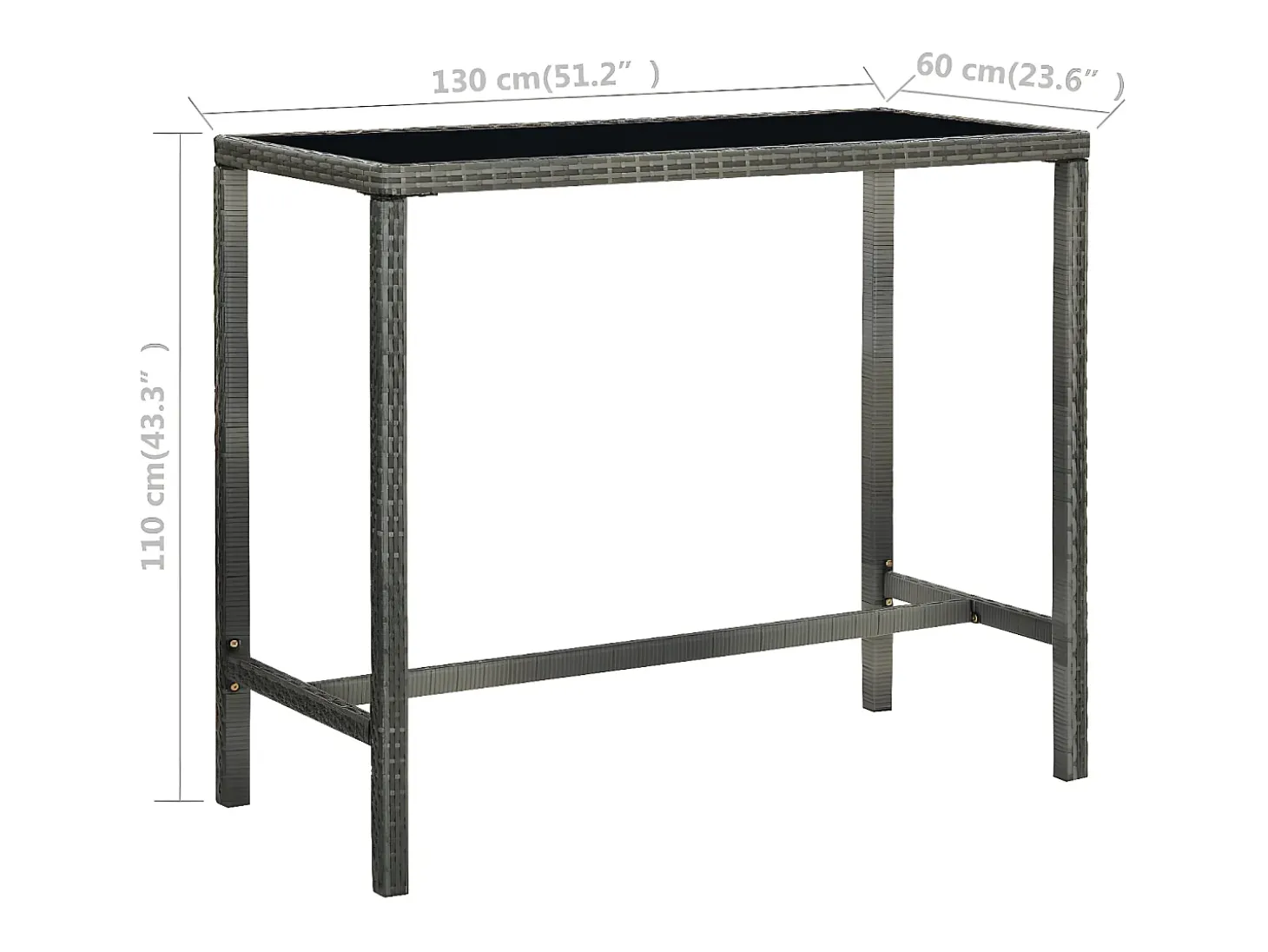 Orren Mesa alta de jardín ratán sintético y vidrio gris 130x60x110cm